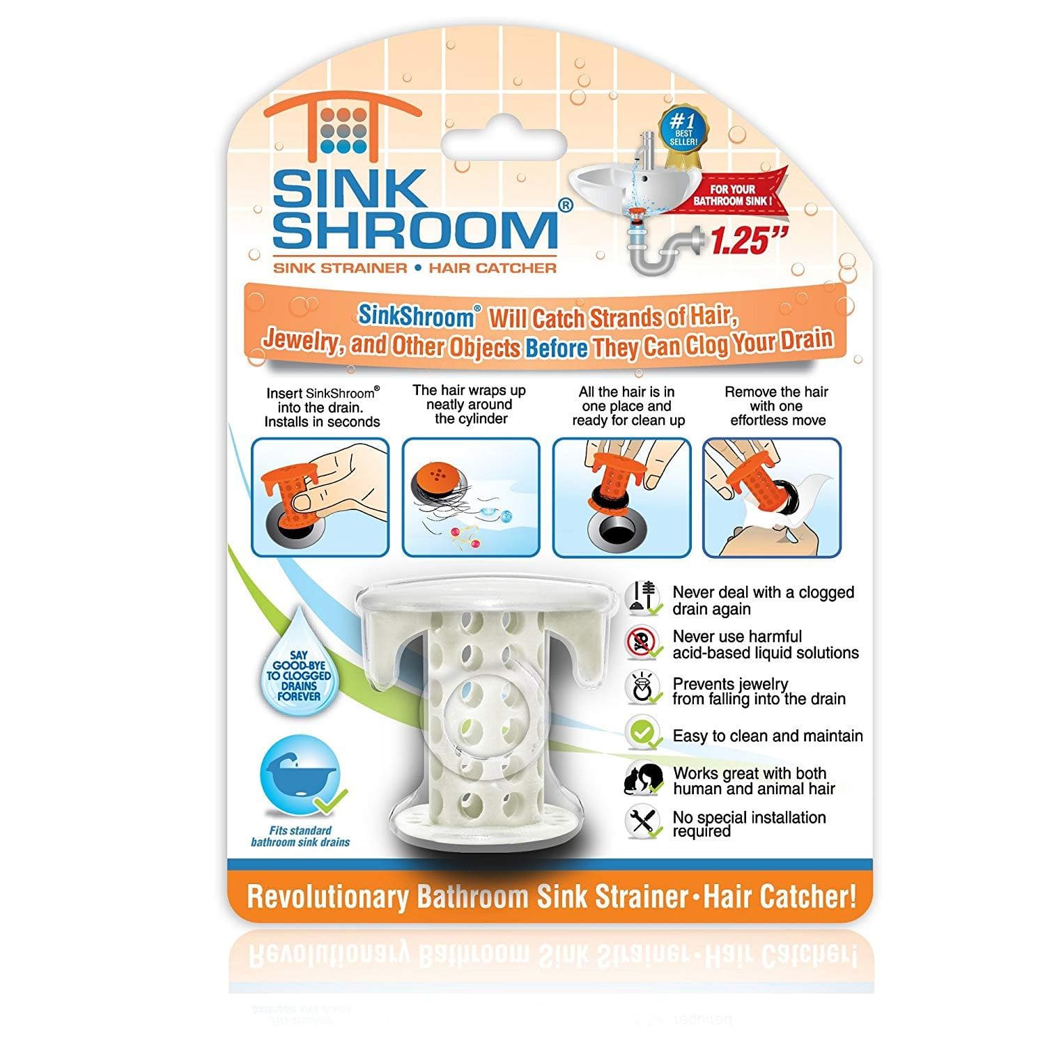 SinkShroom The Revolutionary Sink Drain Protector Hair Catcher/Strainer/Snare - Blowout Sale - Senior.com Bathroom Accessories